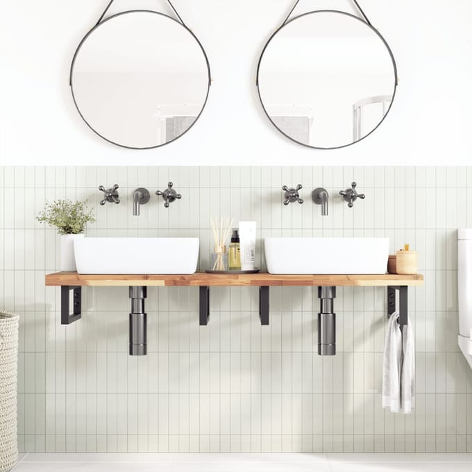vidaXL - Badkamer - wandschap - staal - en - massief - acaciahout