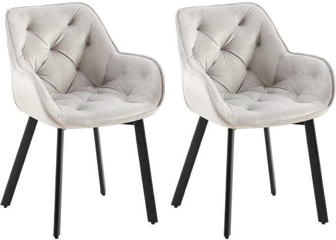 CLP Antigo Set van 2 eetkamerstoelen - Met armleuning - Metalen frame - Velvet - Fluweel/grijs