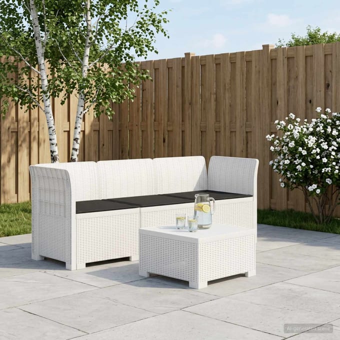 vidaXL - 3-Zits - Tu - bank - met - Kussens - Rattan - Look - PP - Wit
