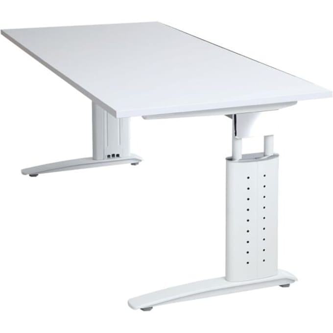 Bureautafel TARVIS, C-poot, vierkant, B 1600 mm, onderstel wit, in hoogte verstelbaar, wit