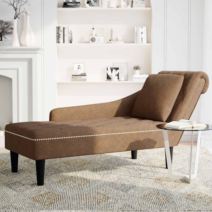 vidaXL - Chaise - longue - met - kussen - en - rechterarmleuning - kunstleer - bruin