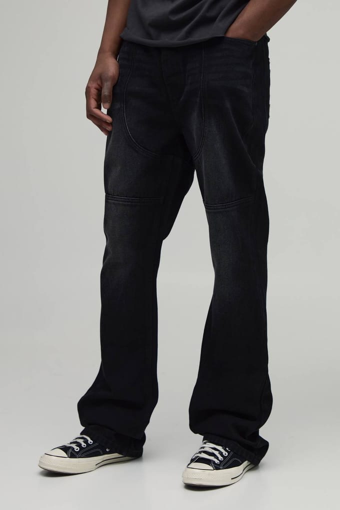 Lange Slanke Gestapelde Uitlopende Western Naad Detail Jeans | Washed Black | Size 34