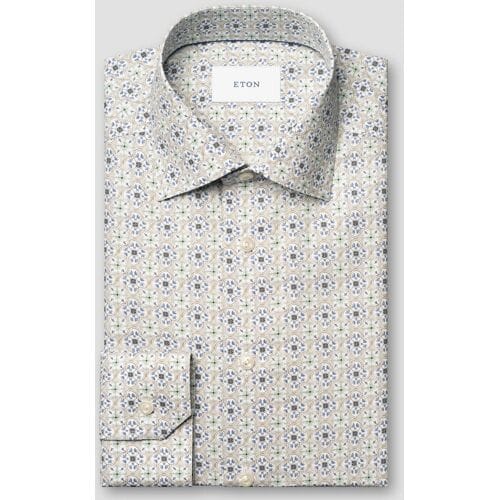 Eton Overhemd Soft Touch Cotton Tencel Medallion Motif Lichtblauw-Multi / male