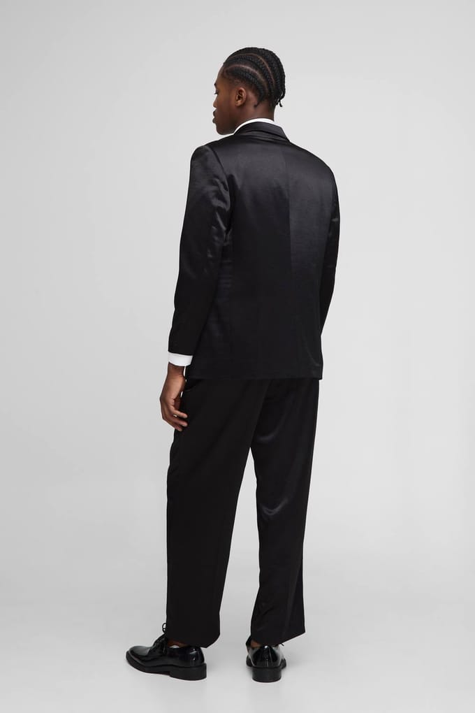 Relaxed Fit High Shine Satin Trouser | Black | Size 42