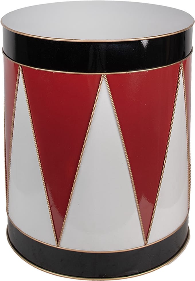 Clayre & Eef Kerstdecoratie Trommel Ø 38x43 cm Wit Rood IJzer