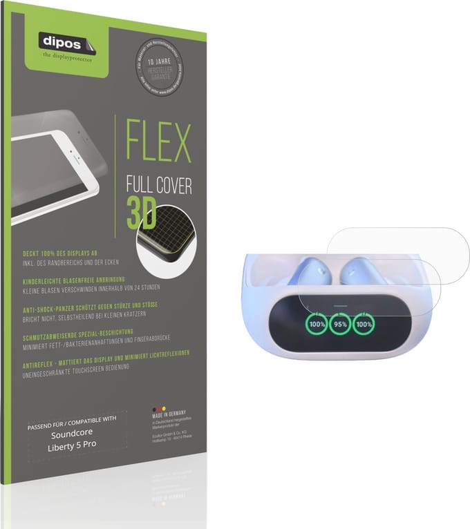 dipos FLEX – 2x Matte Screenprotector geschikt voor Soundcore Liberty 5 Pro | Volledige Schermbescherming | Case-Friendly