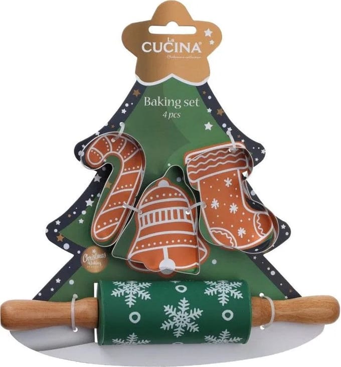 Home & Styling Bakset kids Kerstboom - Deegroller + vormpjes - Groen