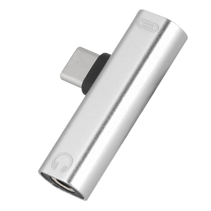 2-in-1 Type C naar 3,5 mm jack hoofdtelefoon USB-oplaadconverter Multifunctionele transverter Zilver