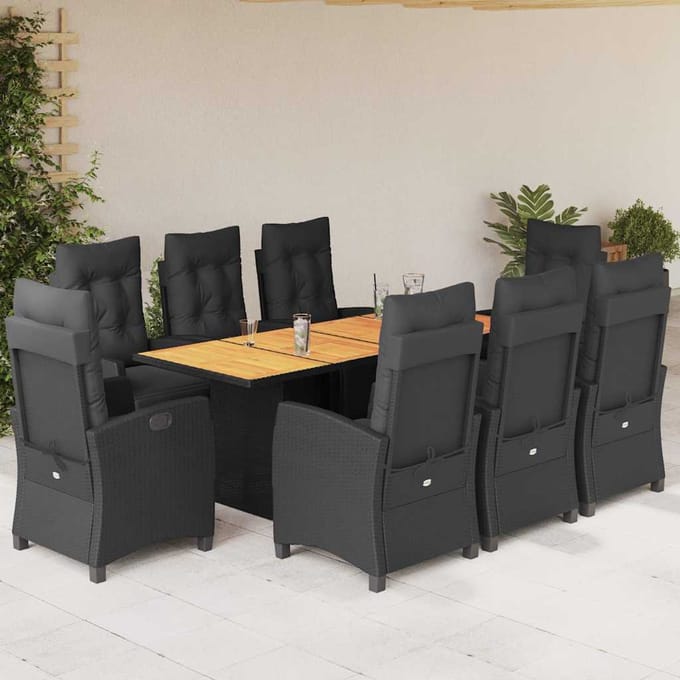 vidaXL - 9-delige - Tuinset - poly - rattan - zwart