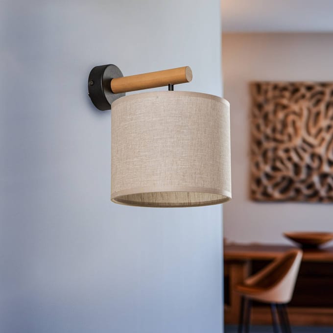 TK Lighting Wandlamp Deva Nature, textiel, hout