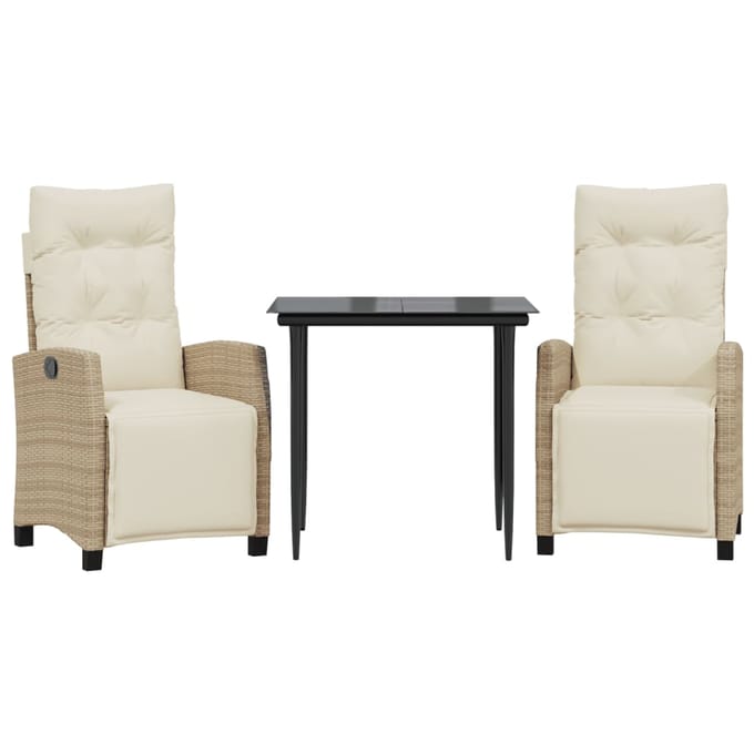 vidaXL - 3-delige - Tuinset - met - kussens - poly - rattan - beige