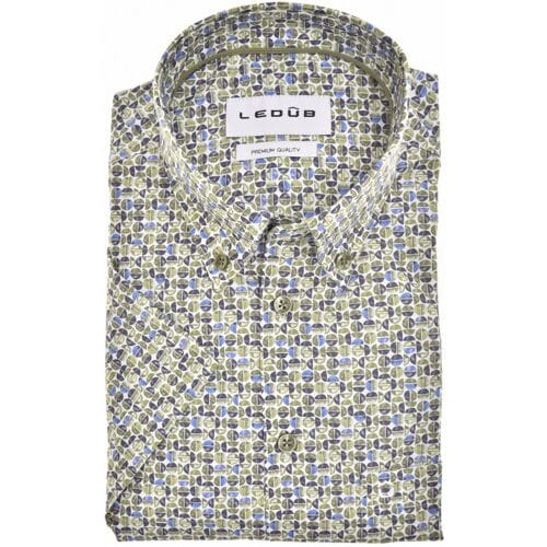 Ledûb Overhemd Allover Half Circles Pattern Comfort Fabric Blend Short Sleeve Midden Groen / male