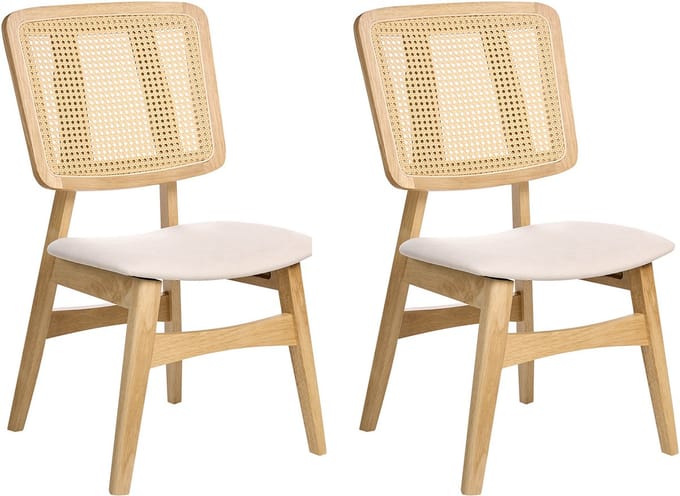 ALCOVA - Eetkamerstoel set van 2 - Lichtbruin - Rubberhout/Polyester