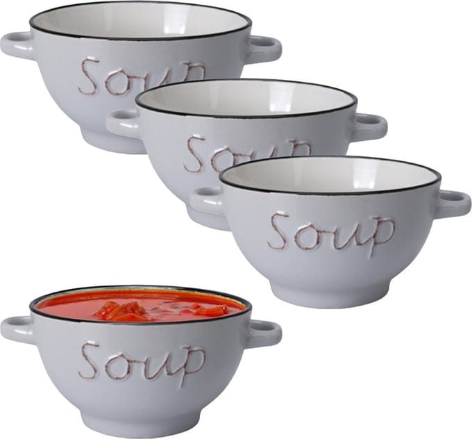 Excellent Houseware soepkom gres - 6x - lichtgrijs - porselein - D16 cm - serveer/snackschaaltje