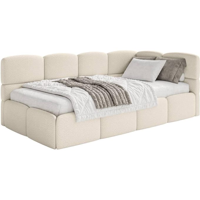 Jeugdbed Chloe rechts bouclé 90x200 met opbergruimte | NADUVI Collection