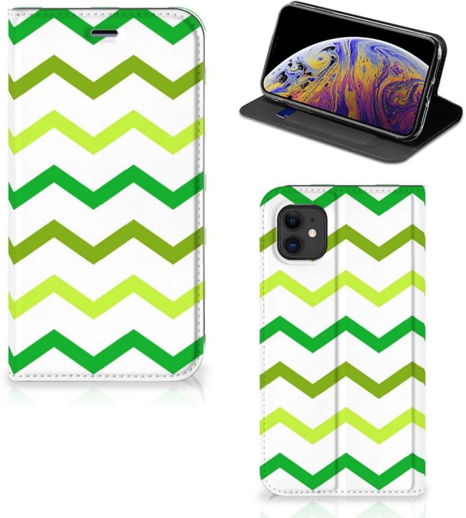 Standcase Hoesje voor Apple iPhone 11 Hoesje met Magneet Zigzag Groen