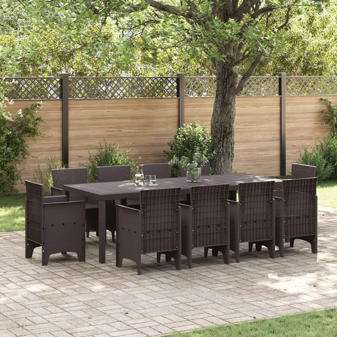 vidaXL - Tuin - Eettafel - Set - 11 - st - Bruin - Polypropyleen
