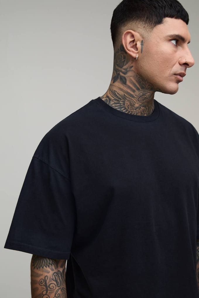 Lang Oversized Gekrompen Spray Naad Wassing T-shirt & Shorts Set | Black | Size Medium