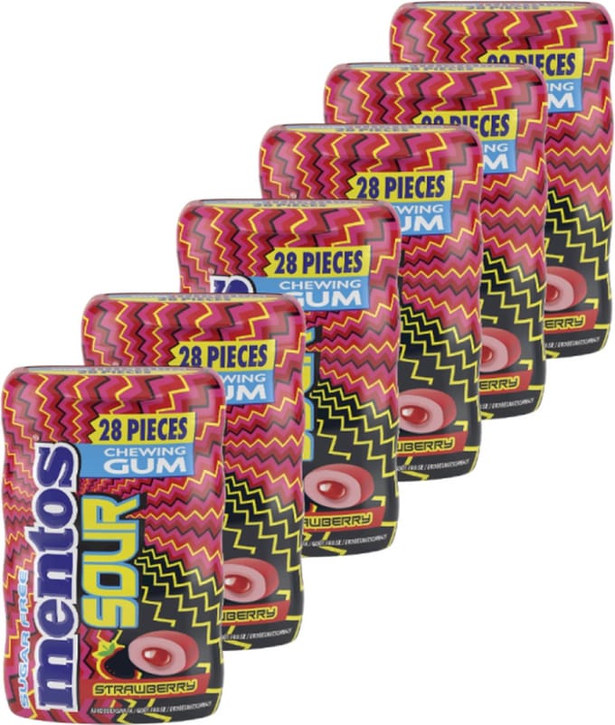 Mentos Sour Gum | Strawberry | 6 stuks | 6 x 56g