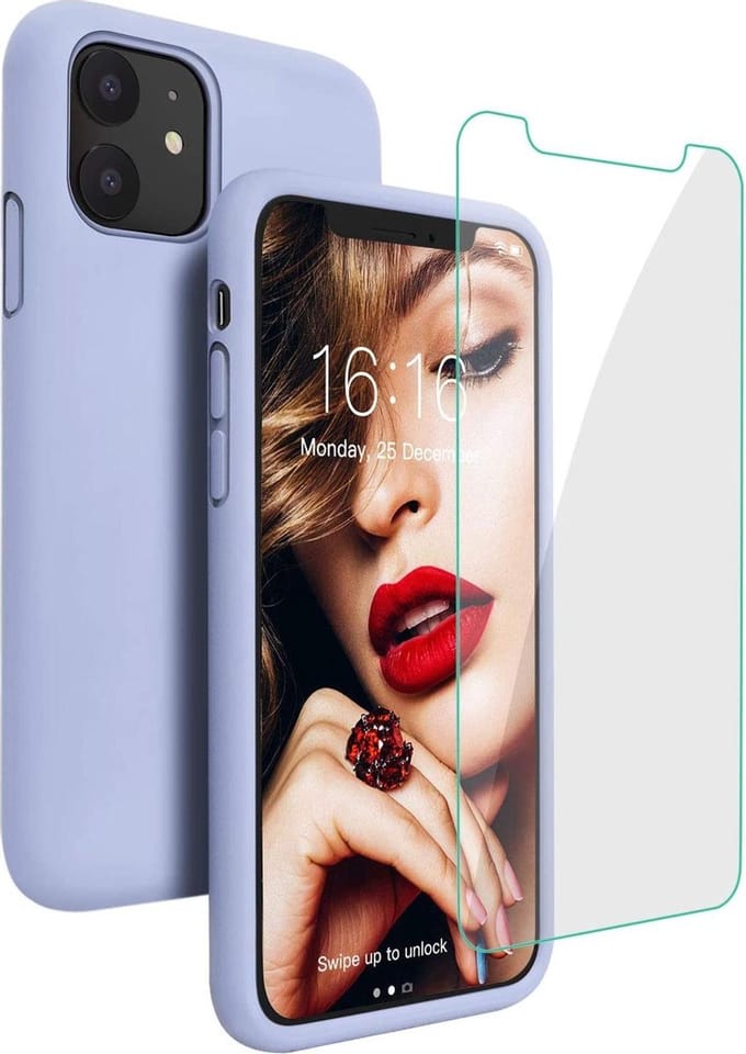 hoesje Geschikt voor: iPhone 12 Pro Max TPU Silicone rubberen + 2 Stuks Tempered screenprotector - Blauw
