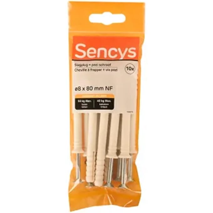 Sencys Nagelplug Nylon - Diam. 8x80mm - 10 Stuks