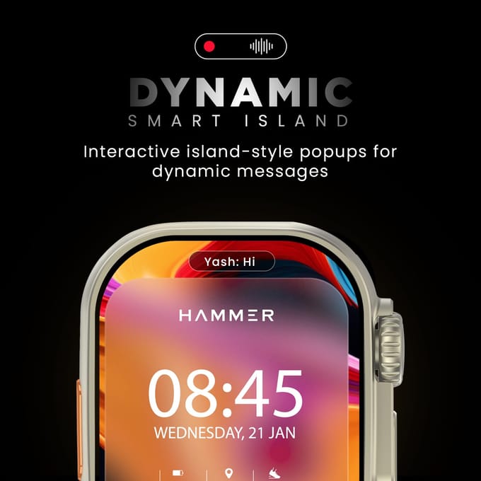HAMMER Active 2.0 Plus 2.1  HD-scherm Smartwatch met gebarenbediening, Bluetooth-bellen, DIY Watch Face Studio, sportmodi, functionele kroon(Blauw)