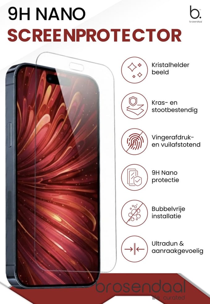 Brosendaal Screenprotector geschikt voor iPhone 13 - Ultradun - 9H Nano Coating - Maximaal Kras- en Valbestendig
