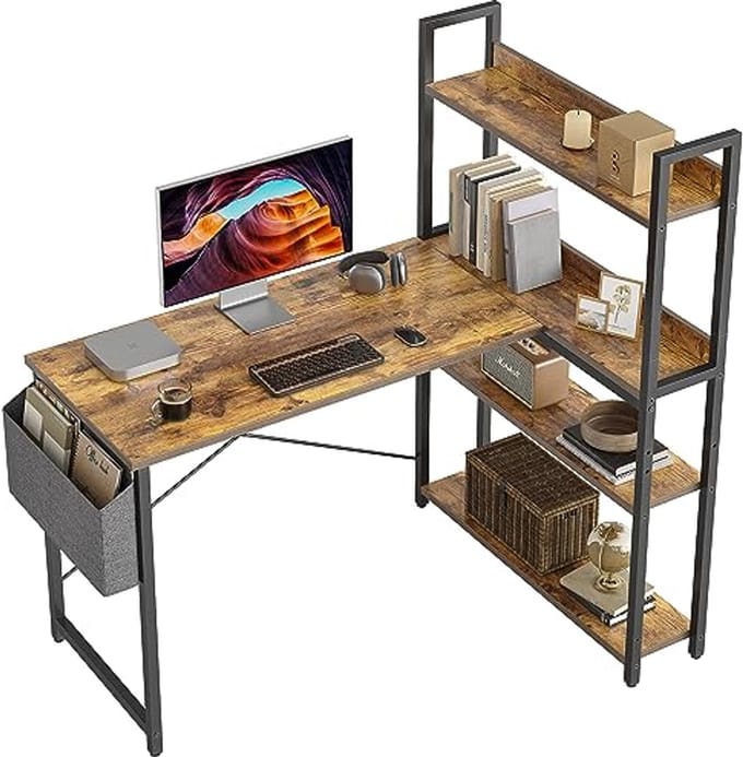 L-vormig bureau 120 cm met opbergtas en verstelbare voetkussens