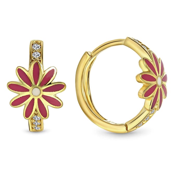 Juwelier Emo - Roze Bloem Oorbellen Goud 14 Karaat – Diameter 12mm