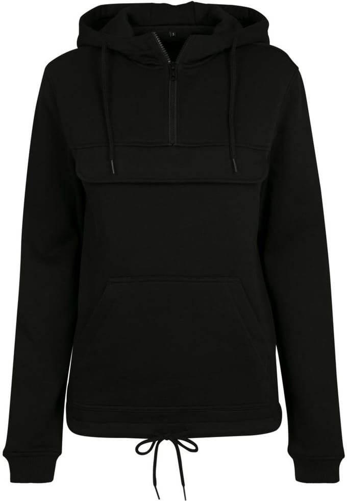 Build Your Brand - Sweat Pullover Dames Hoodie met halve Rits - Black maat S