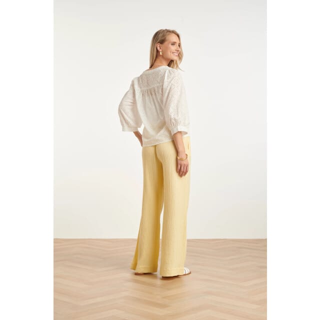 Smashed Lemon Wide leg mousseline broek met strikkoord |