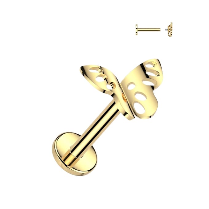 Piercing titanium vlinder 3D top 1.2x6 - goud - LMPiercings