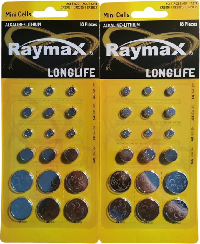 Knoopcelbatterijen - 2 x pakje - Lithium - Alkaline - 36 stuks - Diverse maten - Raymax