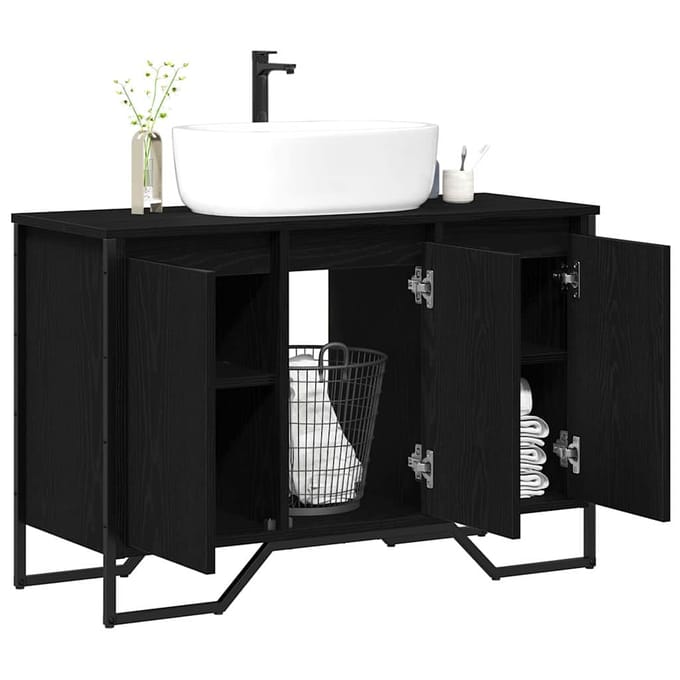 vidaXL - Wastafel - kabinet - voor - de - badkamer - Zwart - Eiken - 91 - x - 35 - x - 60 - cm