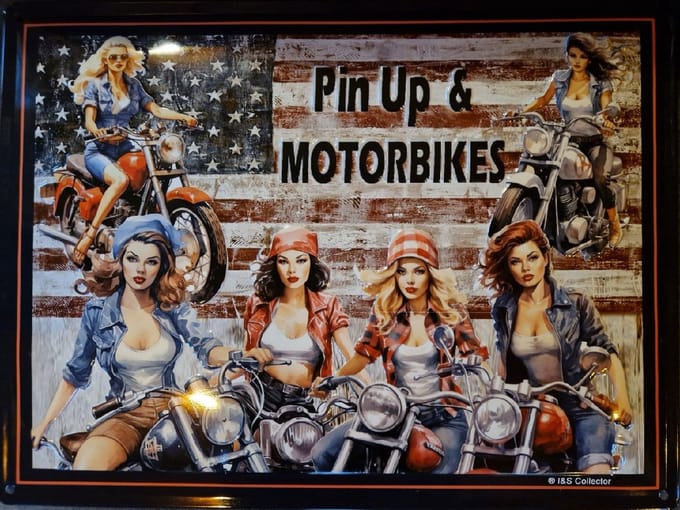Pin Up & Motorbikes Metalen wandbord 30 x 40 cm.