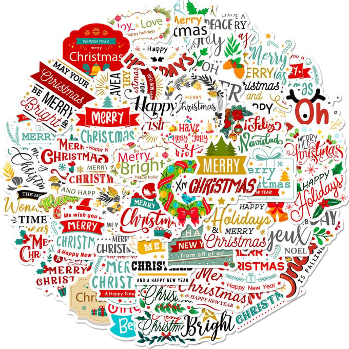 Meer Leuks - Stickerset Kerst - Teksten - 50 stuks - Kerstteksten - Merry Christmas