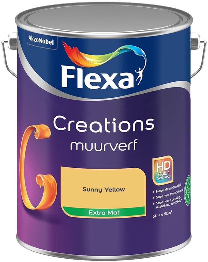 Flexa - Creations Muurverf Extra Mat - Sunny Yellow - Mengverf - 5 L