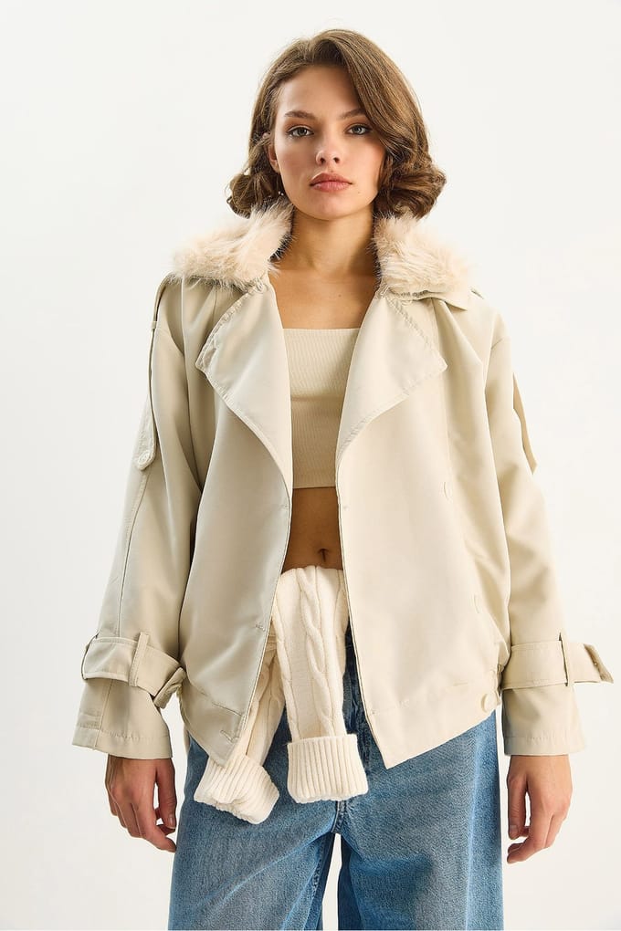 Trenchcoat met Nepbont Kraag