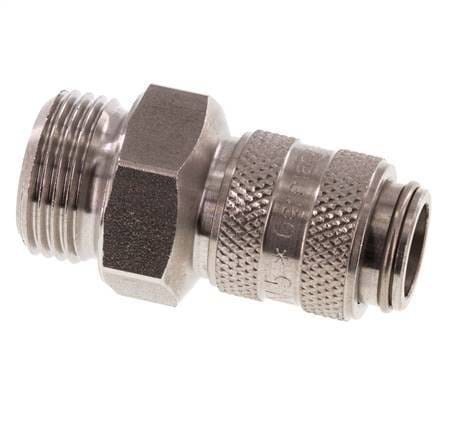 RVS DN 5 Luchtkoppeling Snelkoppeling G 3/8 inch Buitendraad Double Shut-Off - CLS5-M-S-SV-038