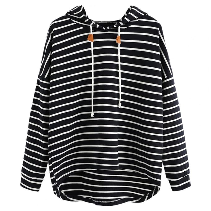 Pullover Shirt Streep Bedrukt Los Polyester Rekbaar Casual Dames Hoodie voor Thuis M