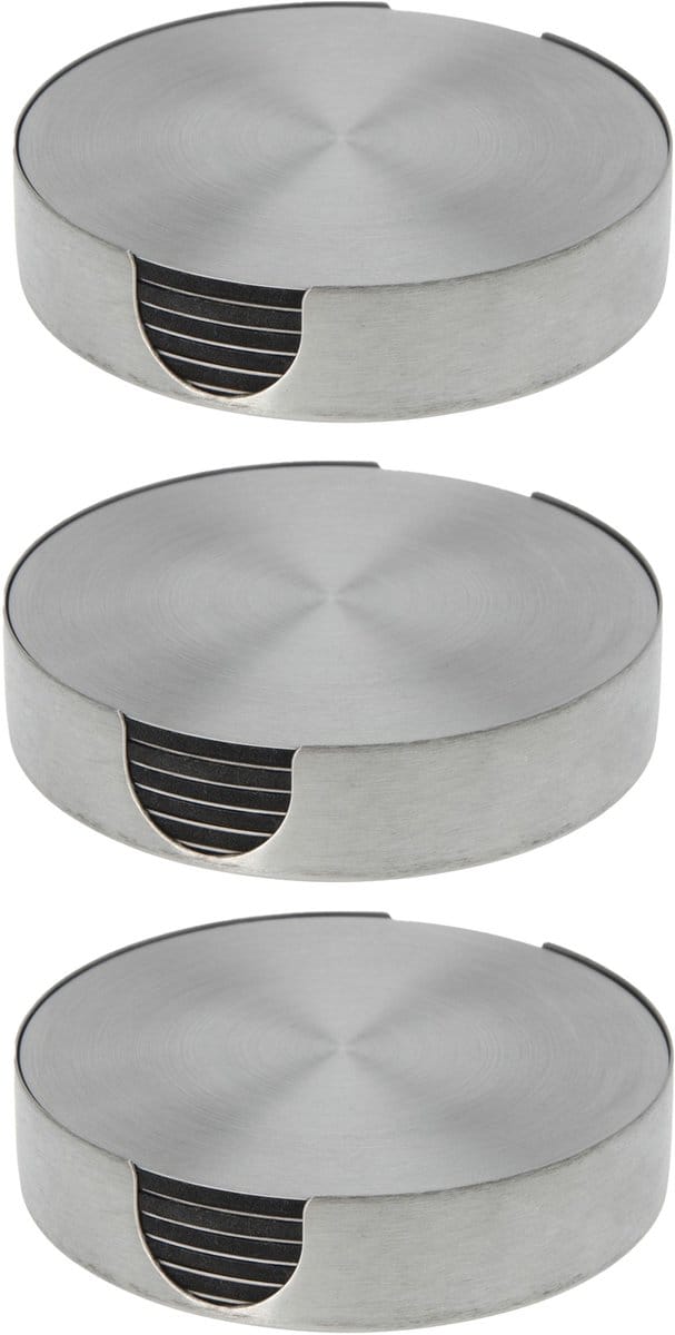Bellatio Design Onderzetters - 18x - zilver - rvs - 10 cm - rond - schuimlaag