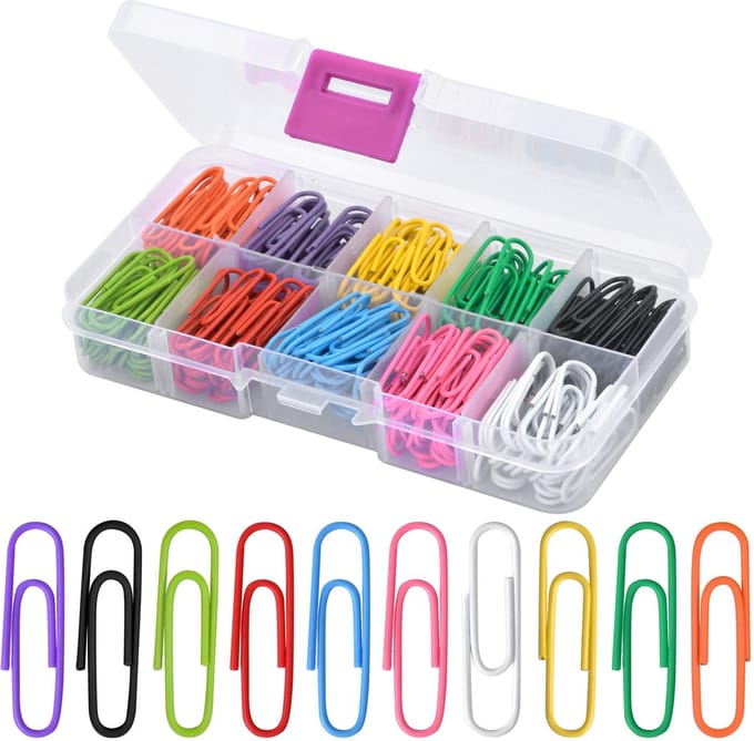 Paperclips 28mm Metal Coated Paper Clip Set with Plastic Box Multicolor Durable and Rustproof Coated Paper Clip for Document Papers School Office (10 Colors)