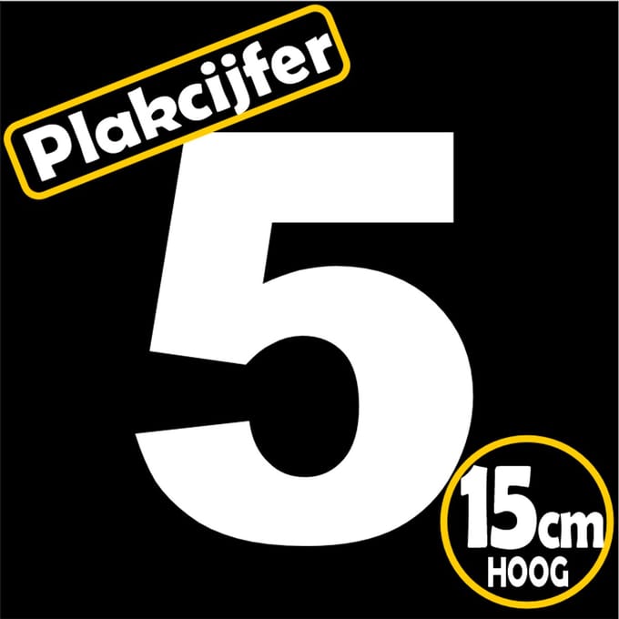 Jerma - Plakcijfer - 5 - sticker - 15 cm - Hoog - Wit - Plasticfolie - Zelfklevend - Binnen - Buiten