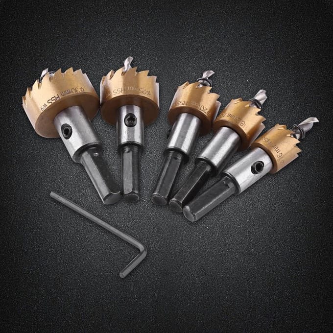 5pcs Titane HSS Foret Scie Cloche Set Outils de Coupe Métallurgie 1630mm