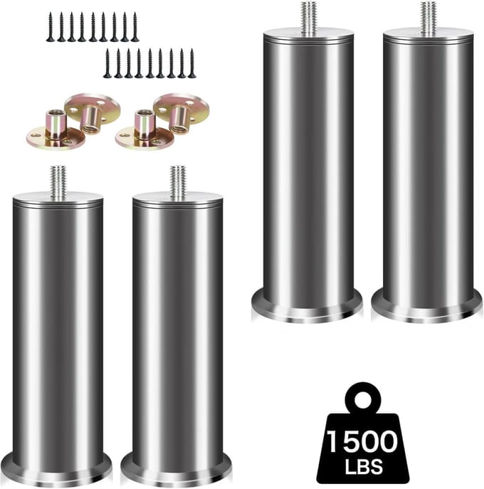 Set van 4 Verstelbare RVS Meubelpoten 10 cm voor Kast, Bank en Tafel