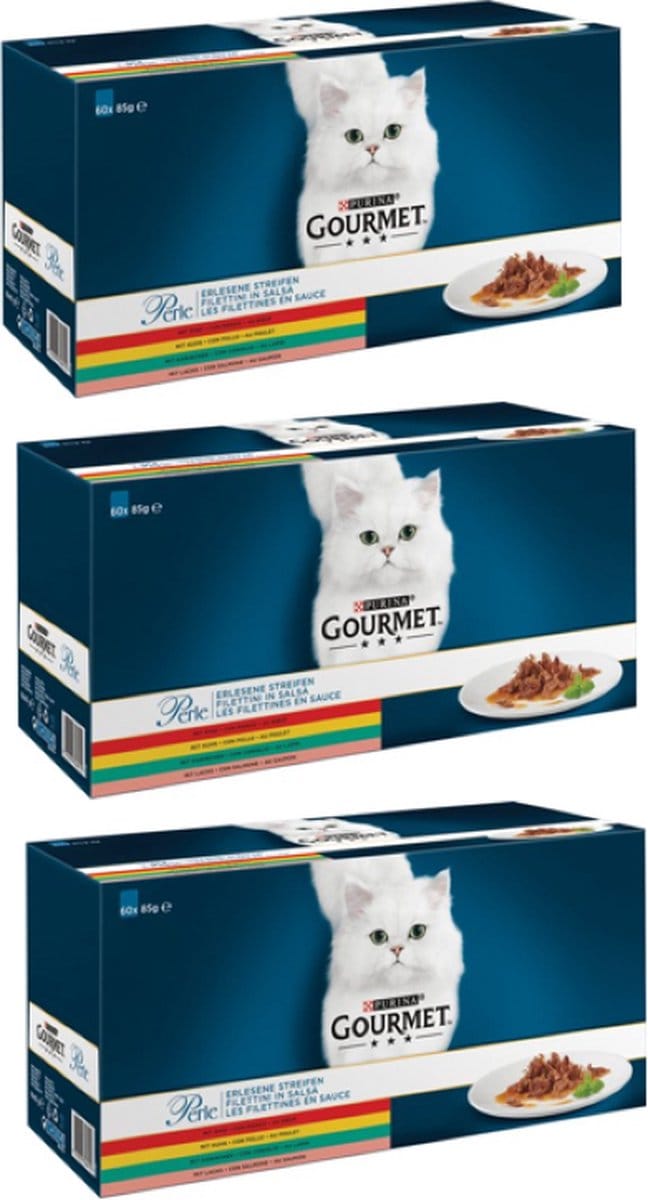 3x Gourmet Perle - Mini Filets in Saus - Kattenvoer - 60x85g