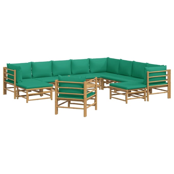 vidaXL - 12-delige - Loungeset - met - kussens - bamboe - groen