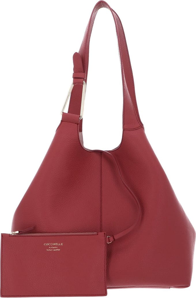 COCCINELLE Leren Schoudertas Brume Handbag Grained Leather Pot Lichtrood