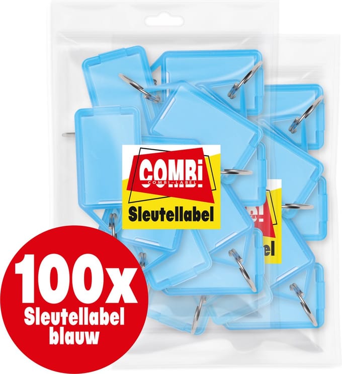 Combi-Label openklapbare Sleutellabels blauw met inlay - Sleutelhanger - Naamlabel – openklapbaar 100 stuks