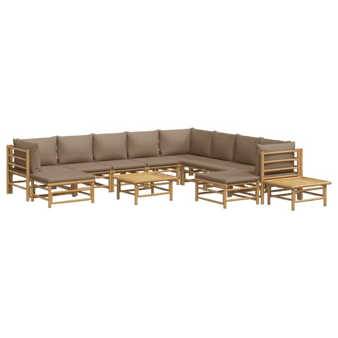 vidaXL - 12-delige - Loungeset - met - kussens - bamboe - taupe